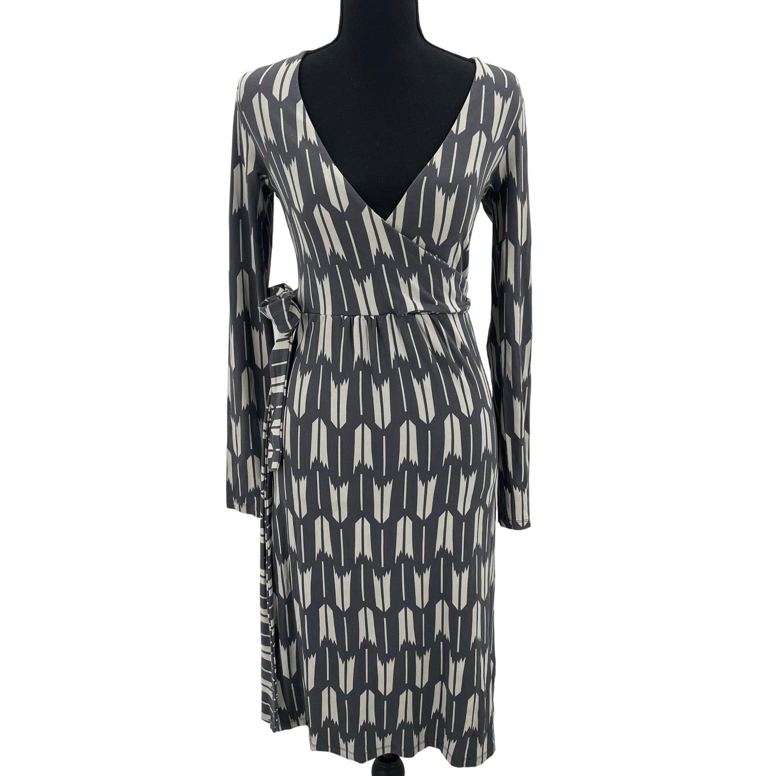 Boden Wrap Dress Arrow Print Long Sleeve Viscose Blend Women’s Size 4R
