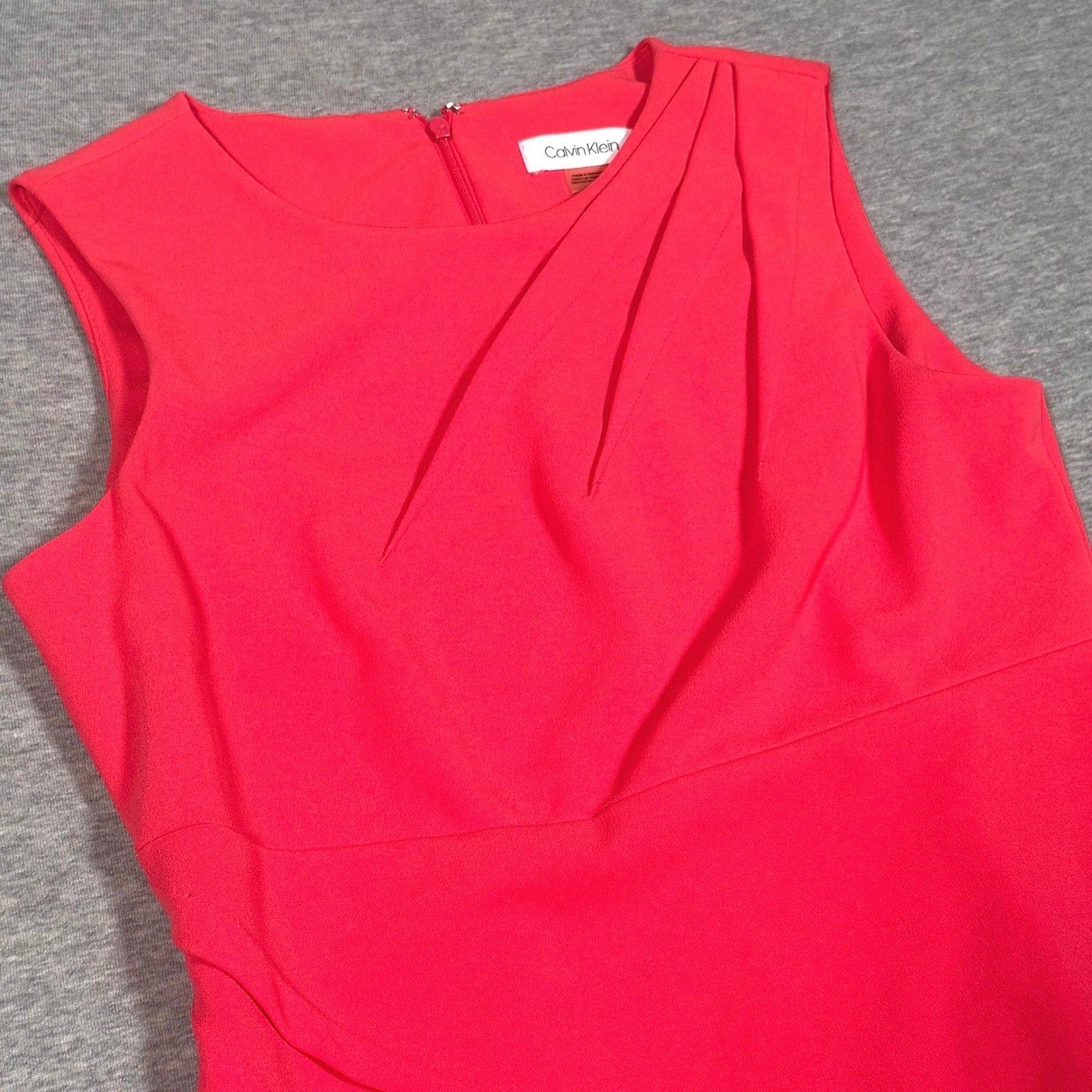 Calvin Klein Womens Pink Pleated Sleeveless Sheath Dress Size 4 Crepe Cocktail
