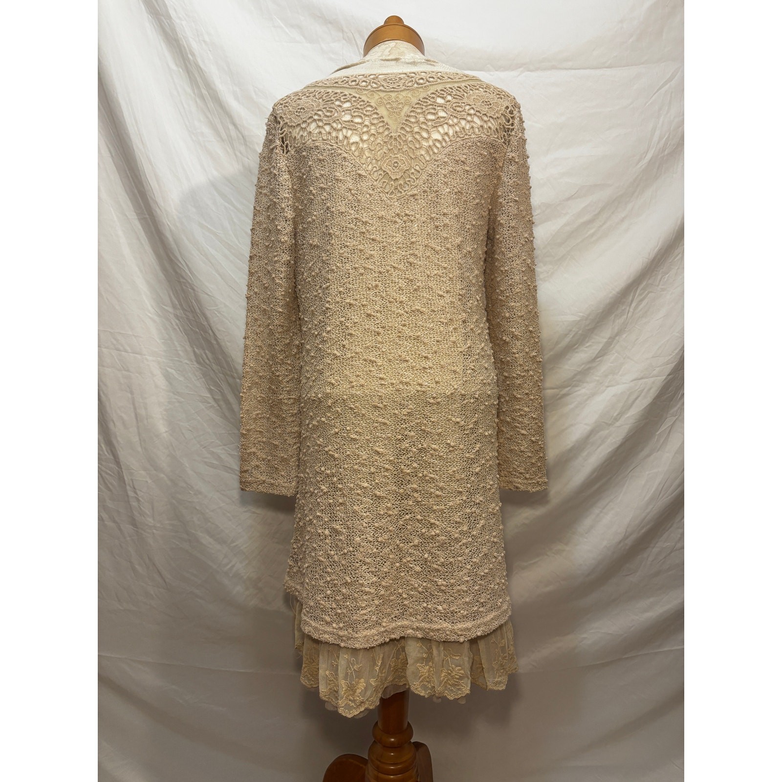 Altar’d State Layered Textured Ivory Beige Long Sleeve Knit Dress (Large)