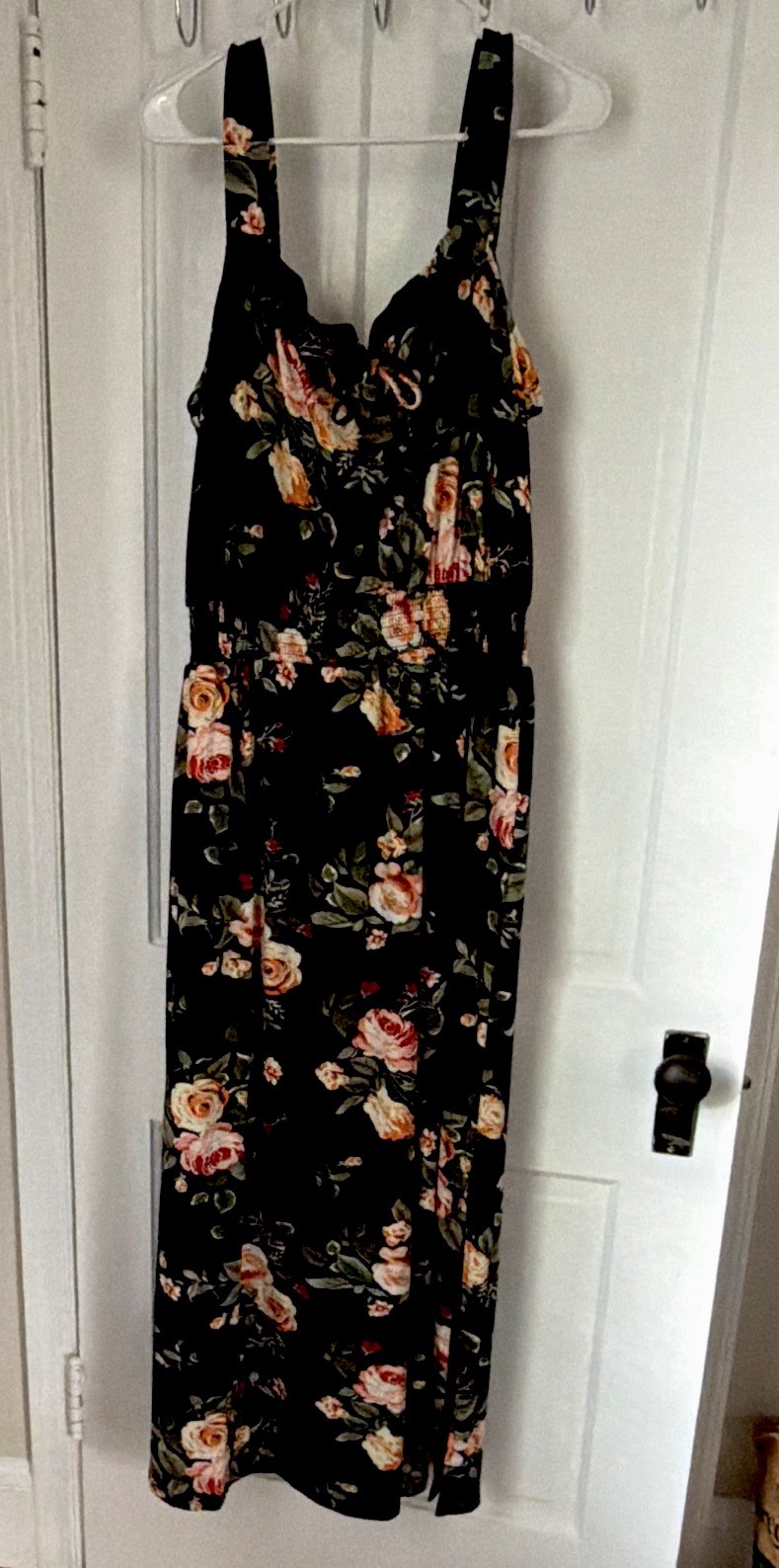J for Justify Women’s Plus 1X Navy Floral Maxi Dress Sleeveless Smocked Waist