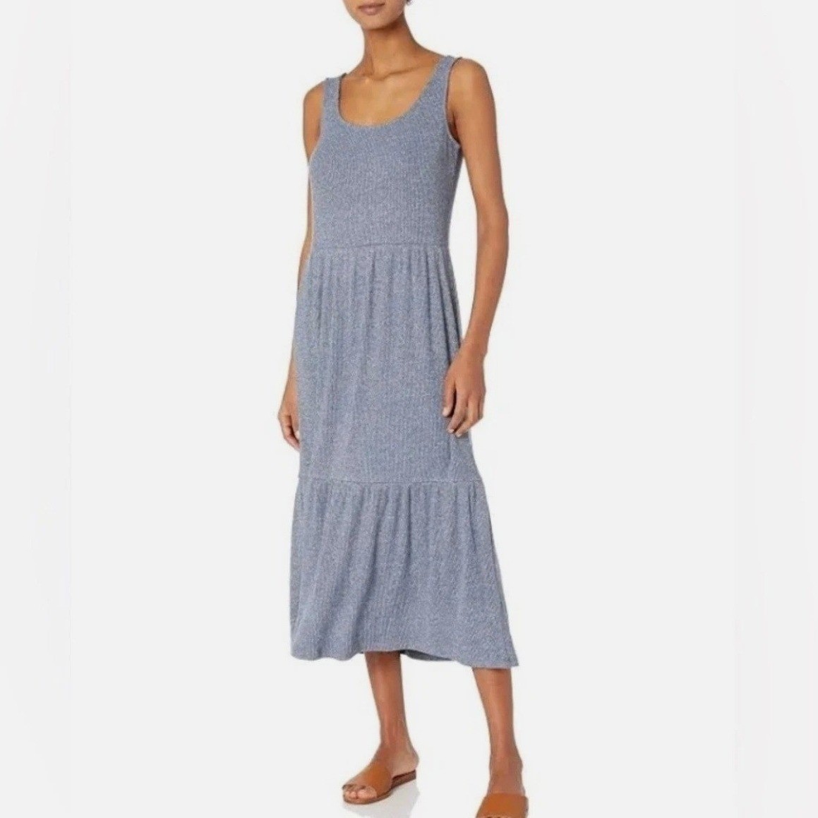 Daily Ritual Ribbed Knit Sleeveless Midi Dress Gray Tiered Hem Size S