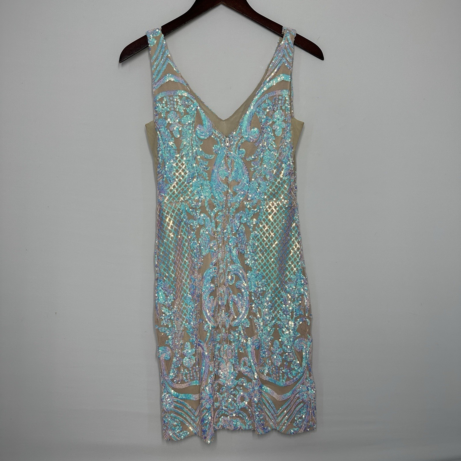 Pear Culture iridescent sequin mini dress Junior Formal Elegant Size 9 Pink