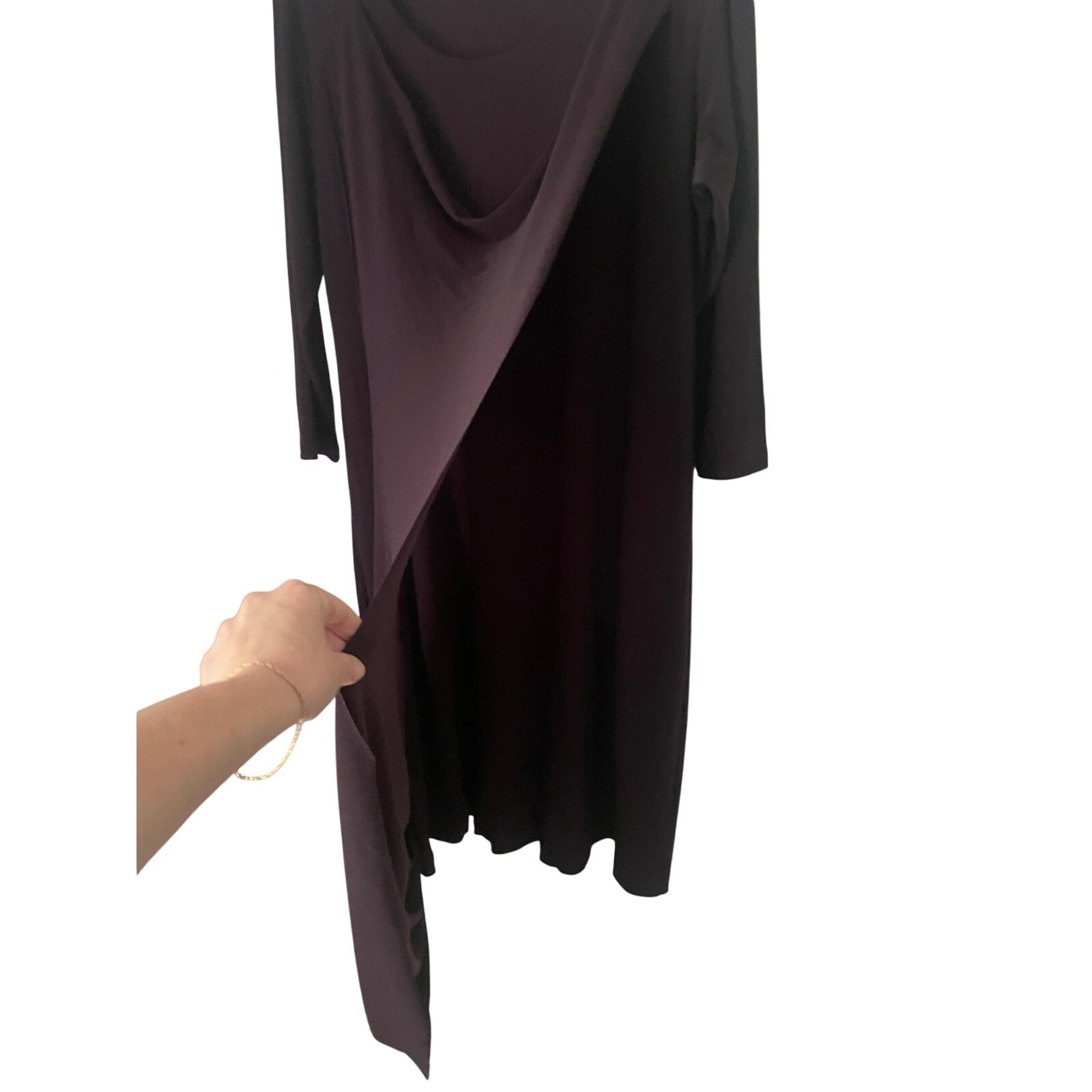 Sympli Made in Canada Asymmetrical Draped Dress Lagenlook Plum Purple size 14