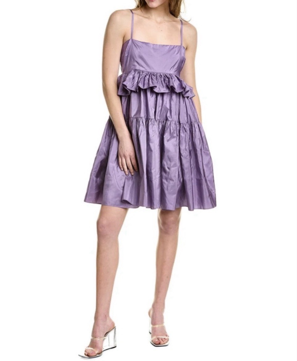 Cynthia Rowley Tiered Spaghetti Strap Silk Dress Lilac NWT $465 Size 8
