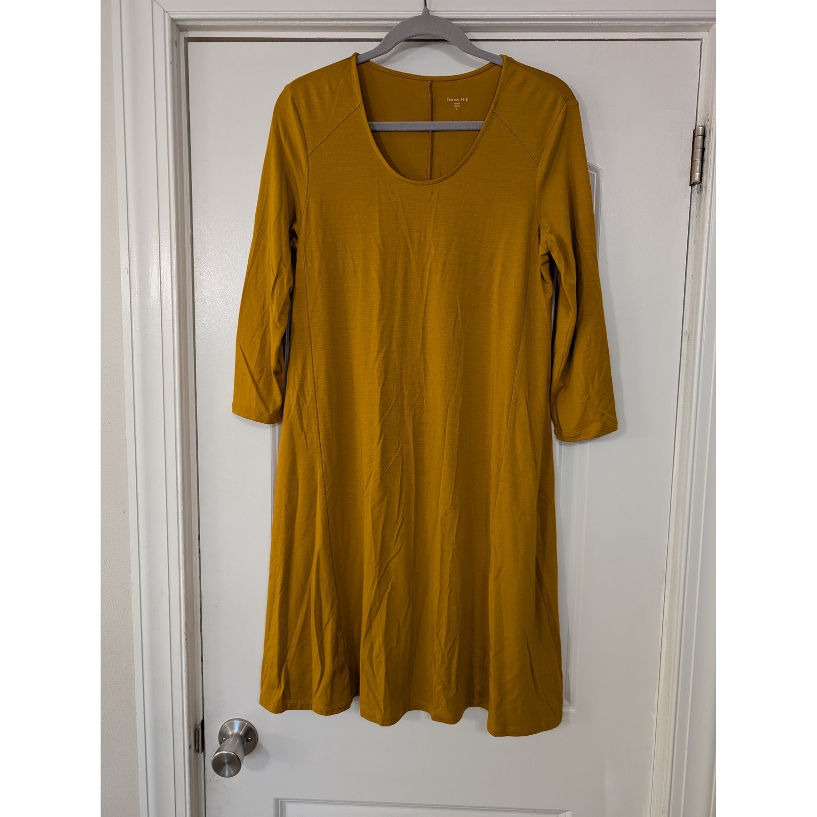 Garnet Hill Tencel Lyocell Dress Women’s Small 3/4 Sleeve Mustard Yellow NWTs