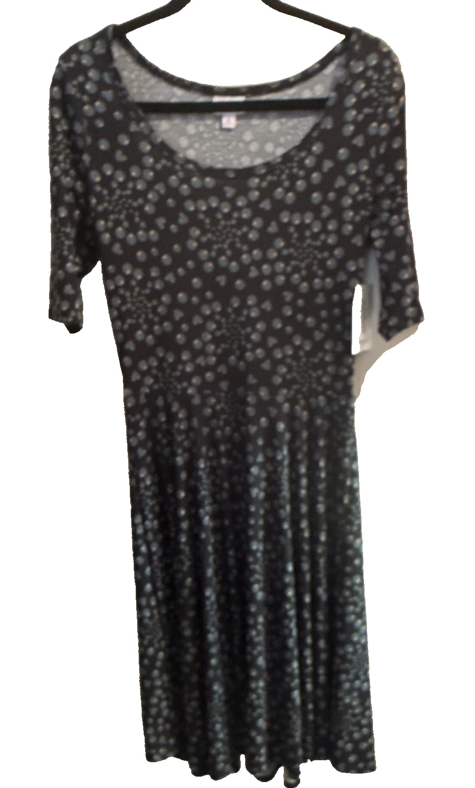 LuLaRoe Nicole Women’s Black Blue Polka Dot Fit & Flare Dress M Knee 3/4