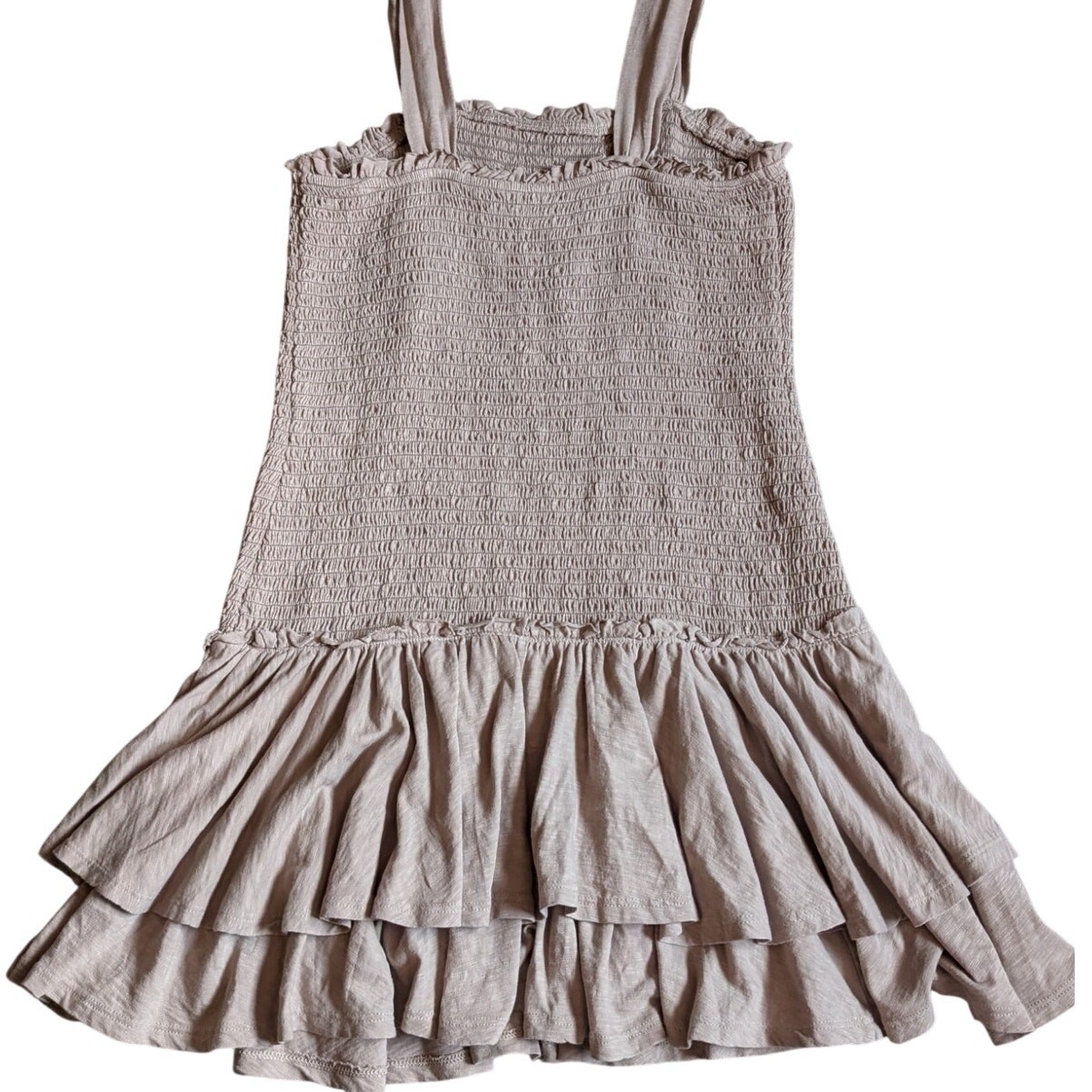 American Eagle Light Brown Smocked Tiered Ruffle Sundress
