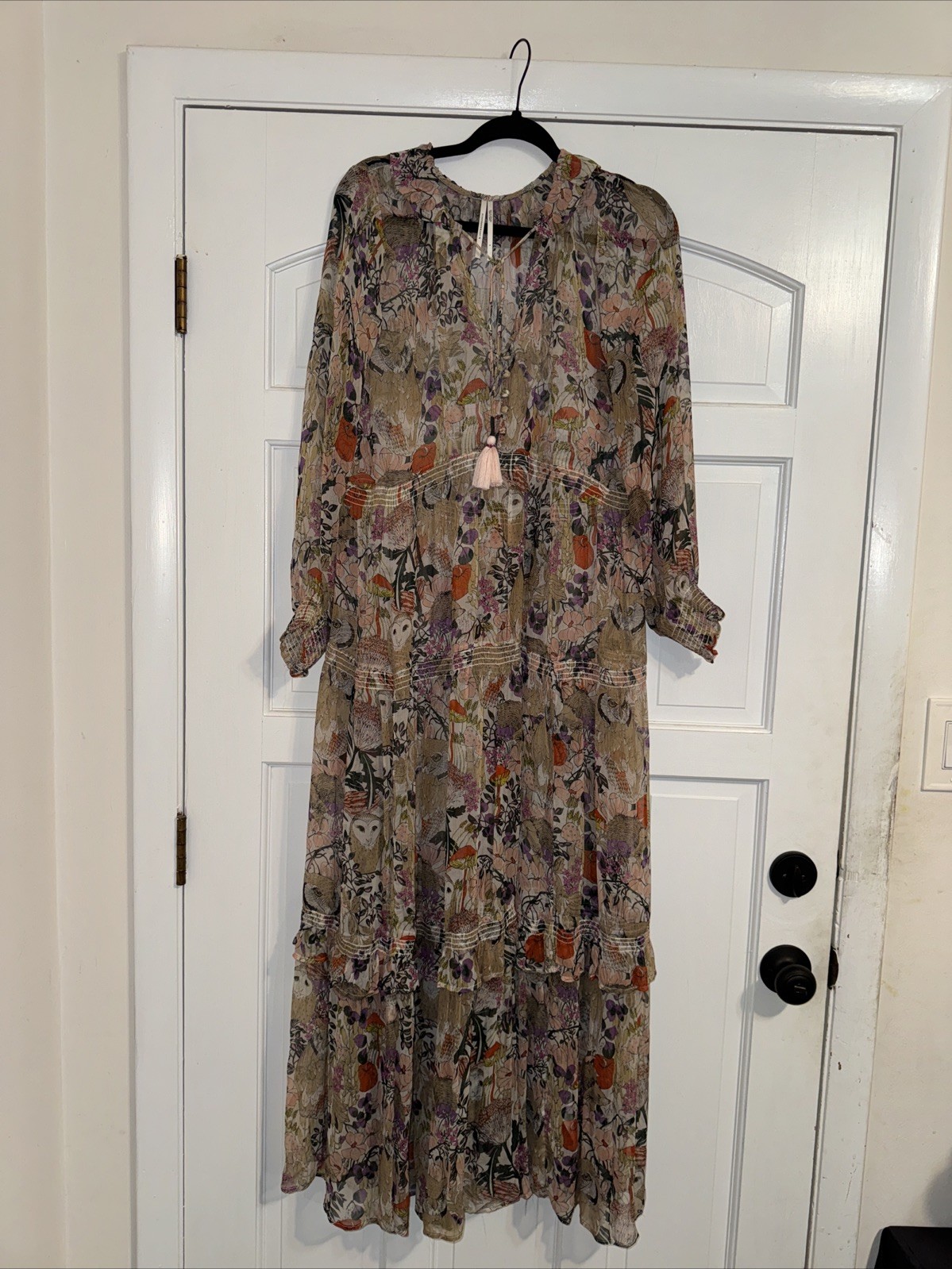 Anthropologie Marais New W/No Tag Tiered Floral Chiffon Owl Maxi Dress Sz S