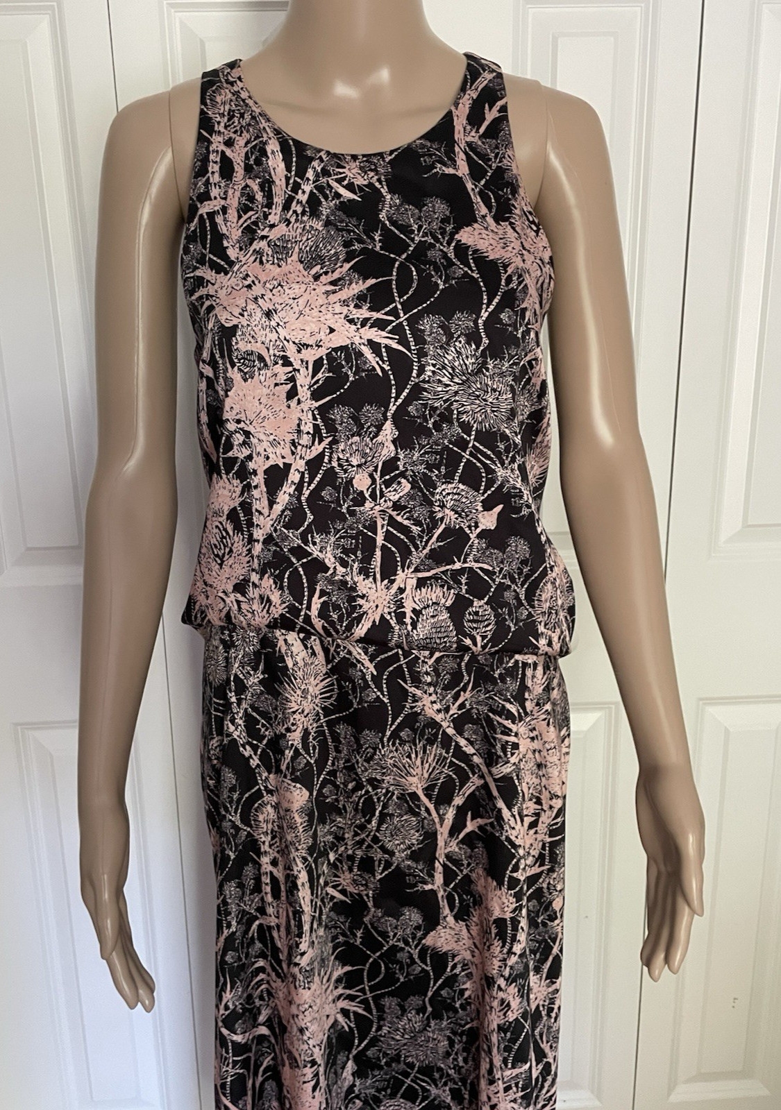 Cedric Charlier Aeffe Spa 8 Black Pink Floral Hi Low Sleeveless Dress, No Tie