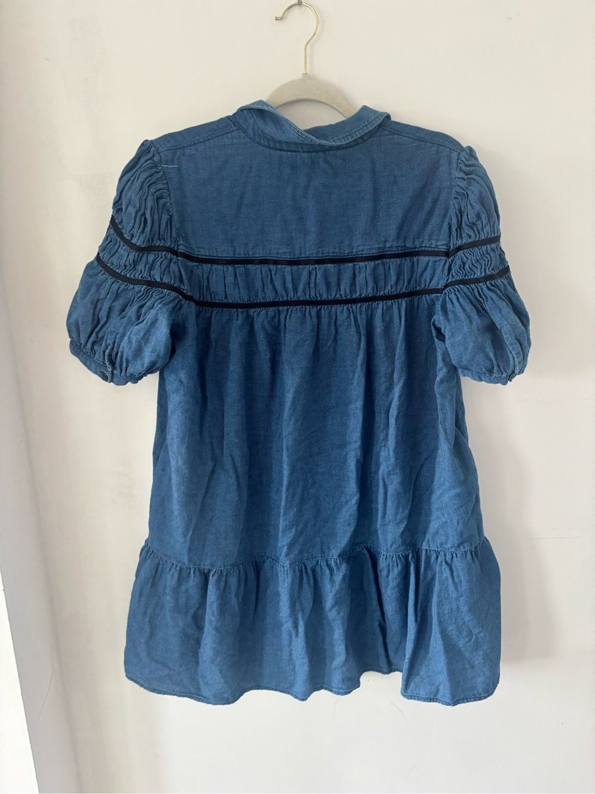 Maeve Anthropologie L Denim Button-Front Tiered Shirt Mini Dress