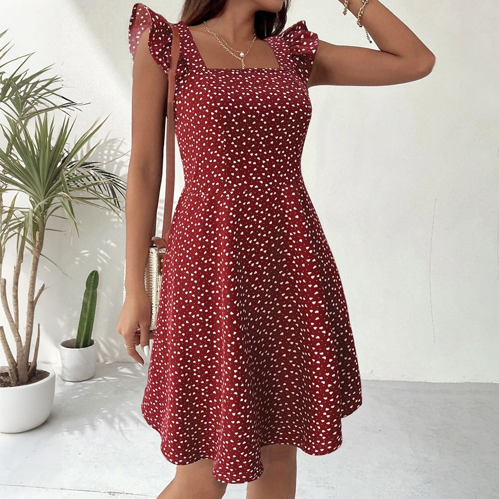 2026 Summer Pure Cotton Square Neck Sleeveless A-Line Dress with Backless