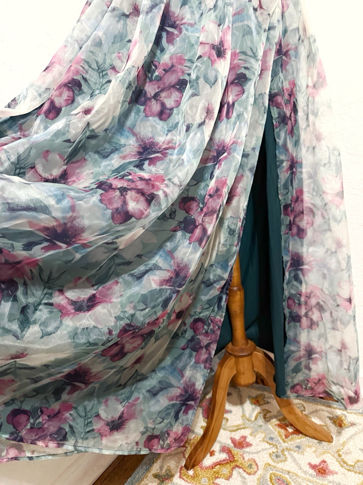 NWT Lulus Romance That Wows Dark Teal Floral Print Organza Maxi Whimsy Dress M