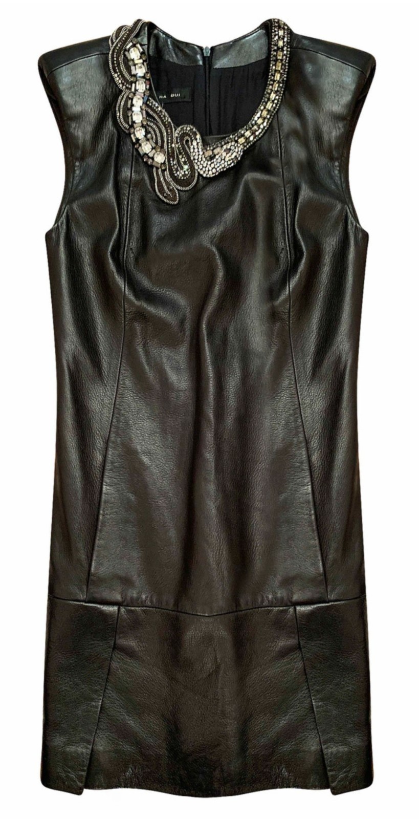 BARBARA BUI Black Soft Leather Sleeveless Rhinestone SNAKE Embellished DRESS 38