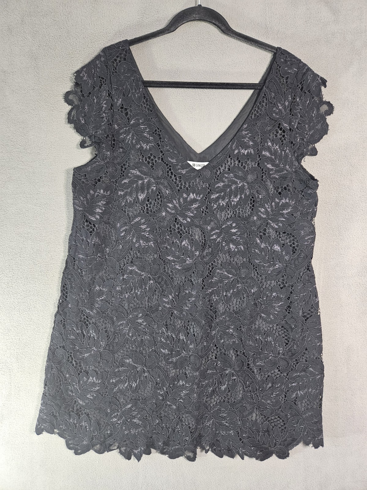 BB Dakota Womens XL Coquette Vneck Mini Tunic Dress Black Lace Flounce