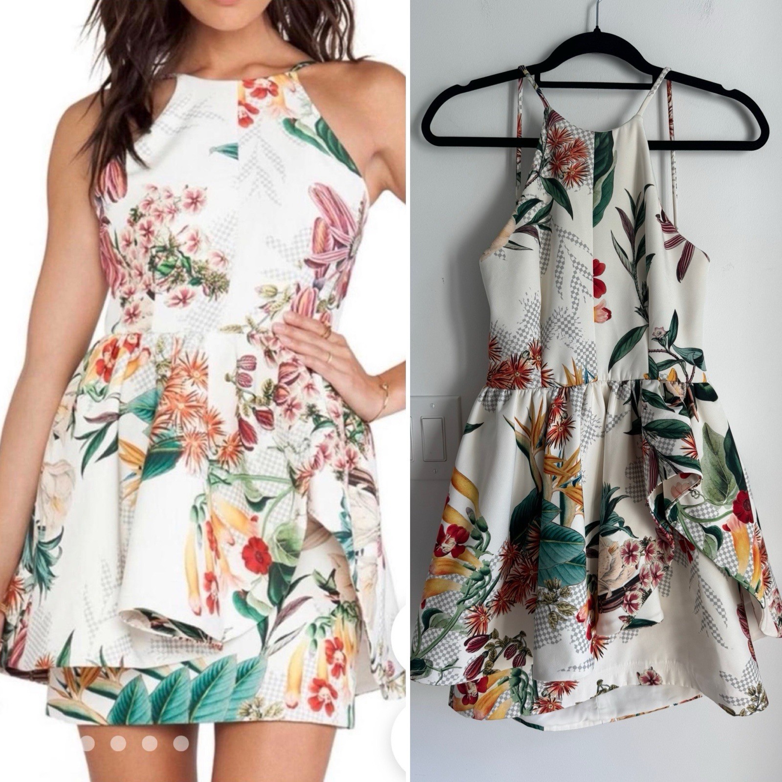 Anthropologie Cameo Dahlia botanical white tropical floral peplum Dress Size M