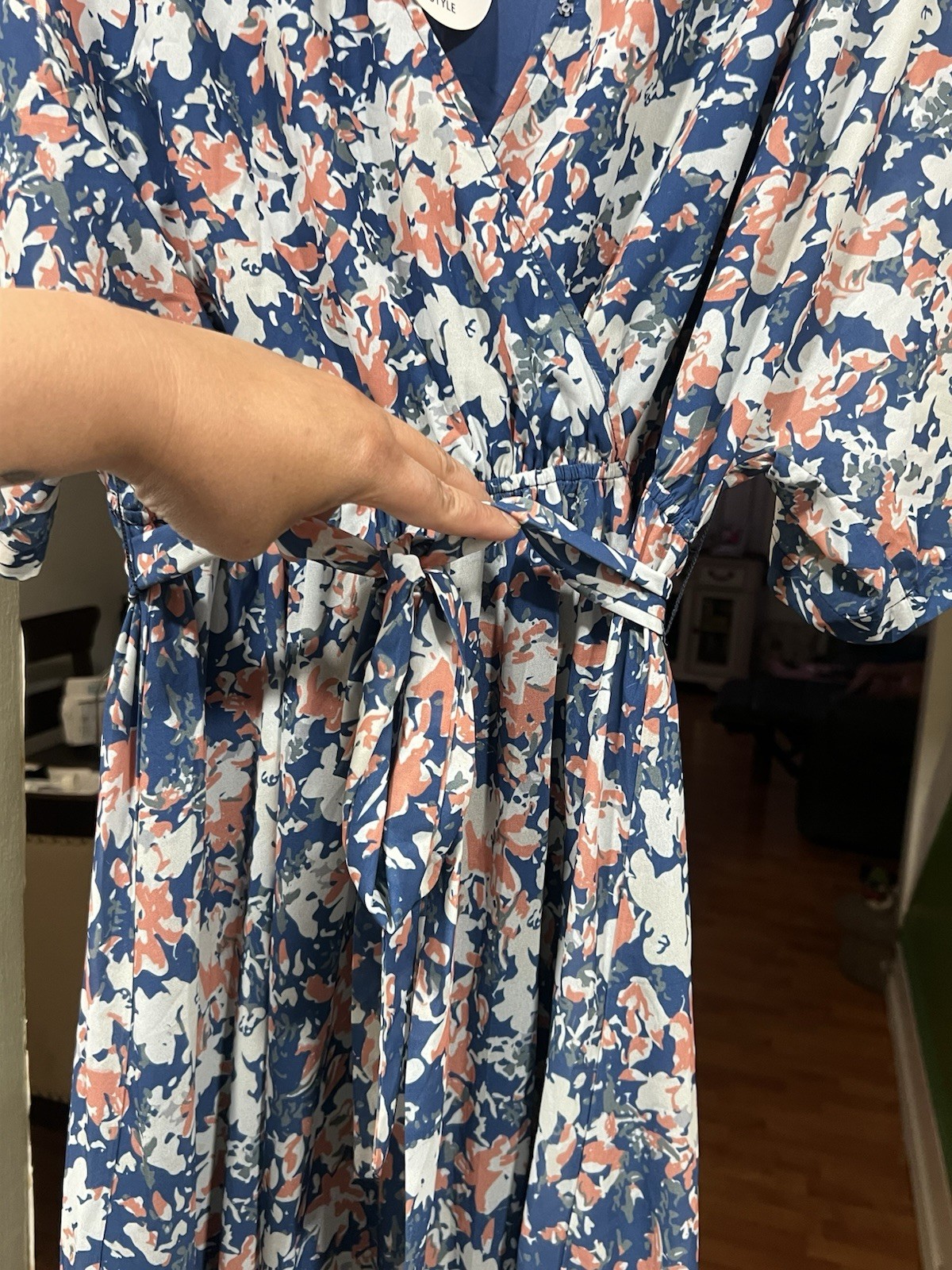 Anrabess XL Rose Floral Chiffon Half Sleeve Kaftan Party Dress Maxi Slit