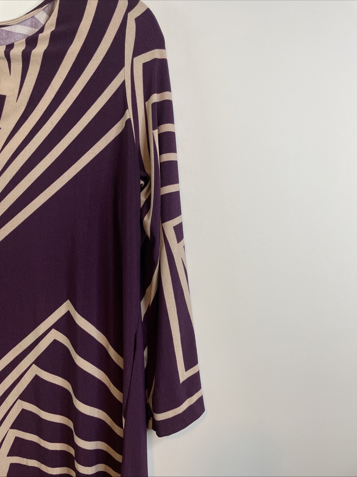 Haani Petite PXL Purple Geometric Shift Dress 3/4 Sleeve Stretch Tunic