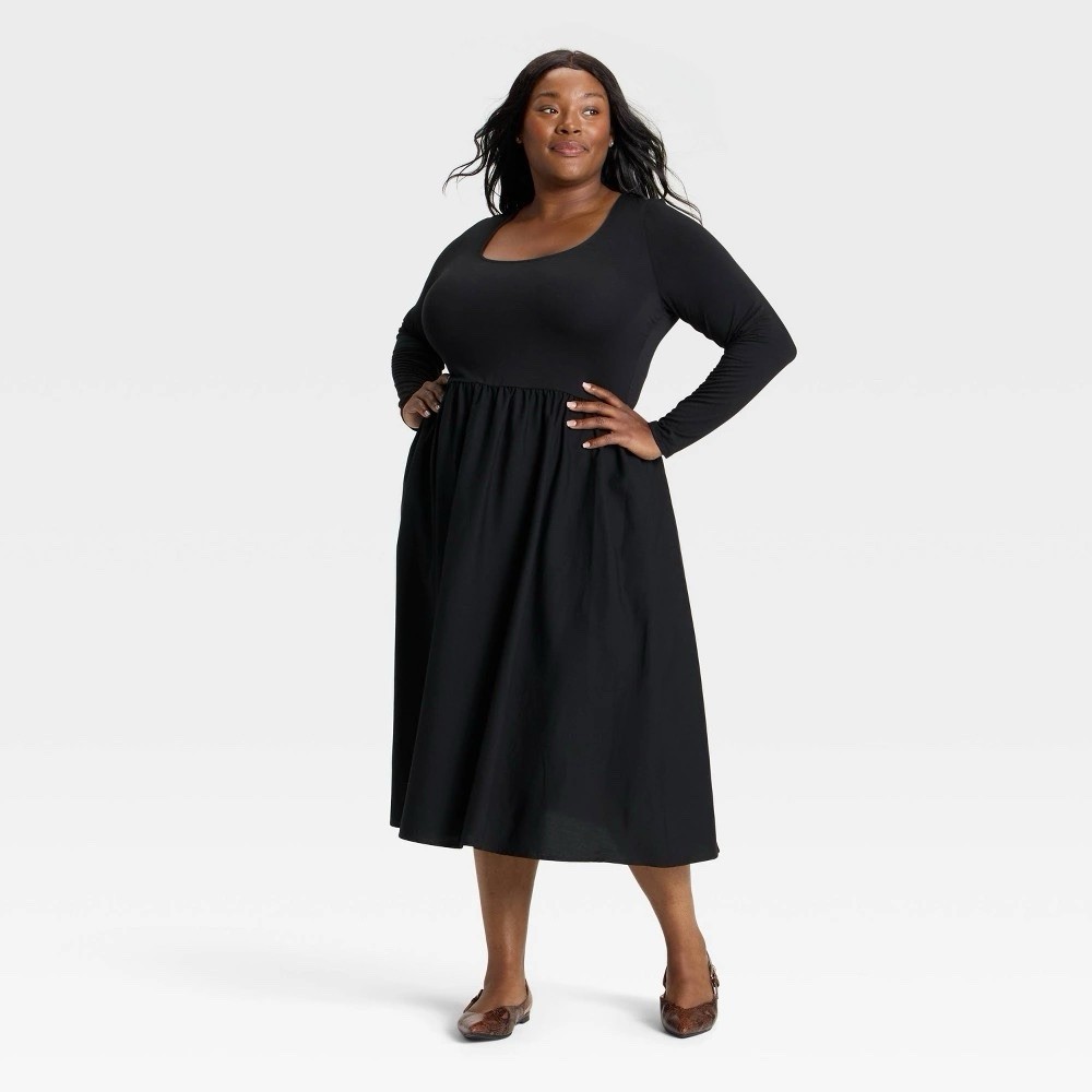 Women’s Long Sleeve Knit Midi A-Line Dress – Ava & Viv 3x / 125s