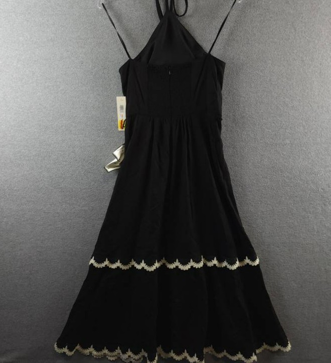 Eliza J Beaded-Strap Contrast-Trim Halter MIDI Dress Women’s 2 Black Linen Blend