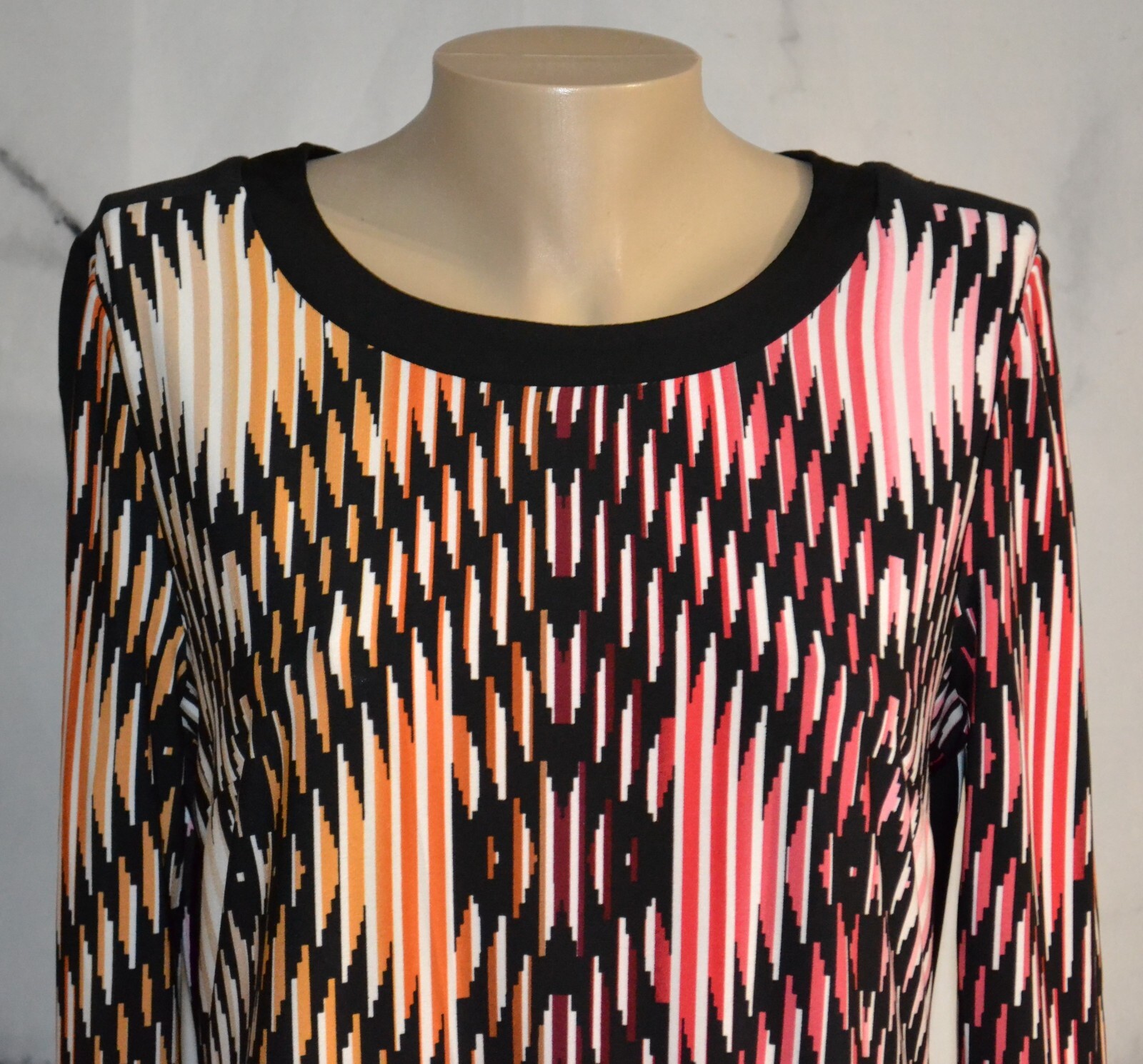 DRESSBARN Black Multicolor Striped Dress 12 3/4 Sleeves Unlined Polyester Blend