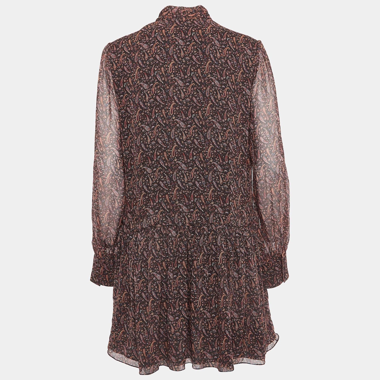 2015 Saint Laurent by HEDI SLIMANE Paisley Silk Chiffon Mini Dress FR40, Resort