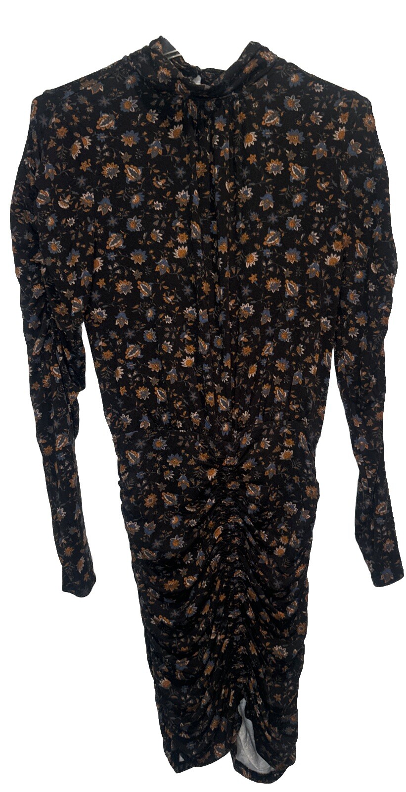 Evereve Lorelei Ruched Smocked Knit FLORAL Dress Keyhole Back Bodycon Stretch S