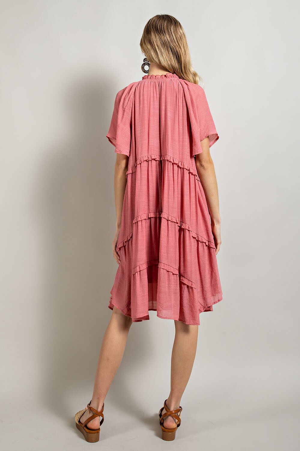 GiGiO Tie Neck Flutter Sleeve Ruffle Tiered Women’s Dress