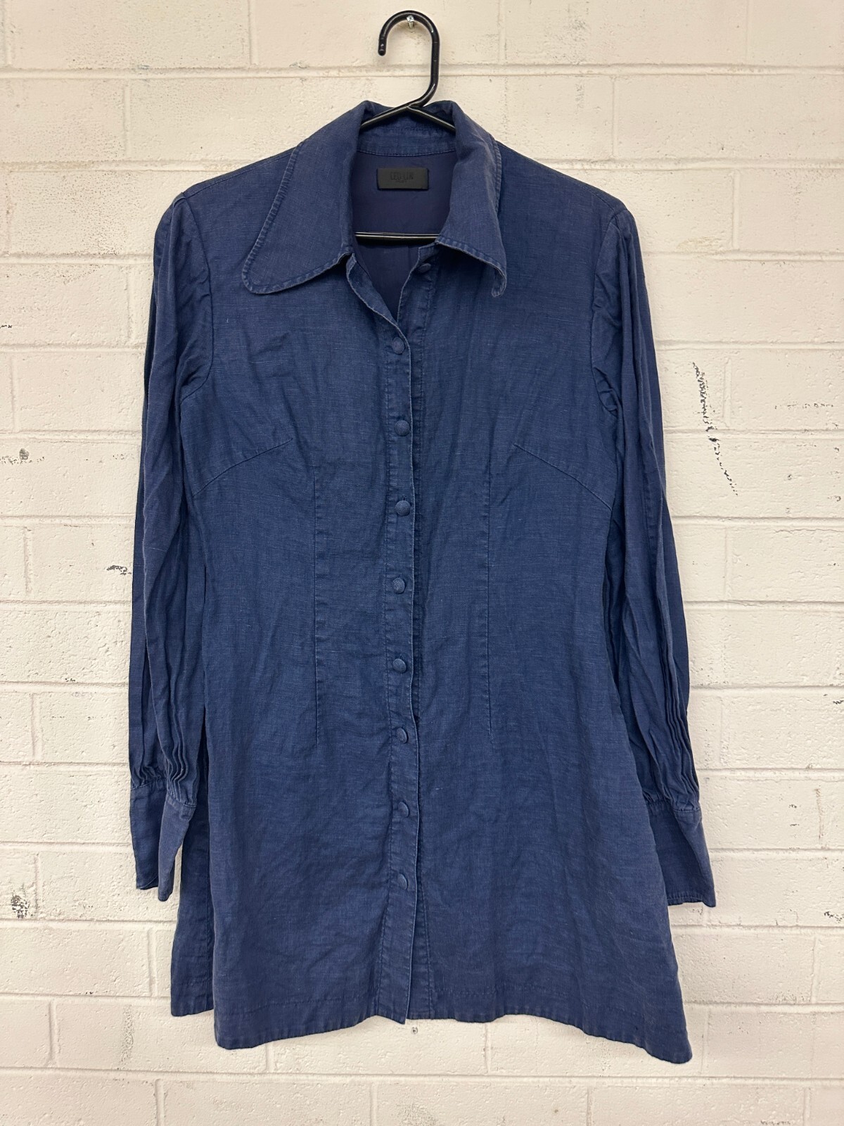 LEO LIN Blue Collared Luminous Mini Dress Casual Date Size 12 AU Pre owned