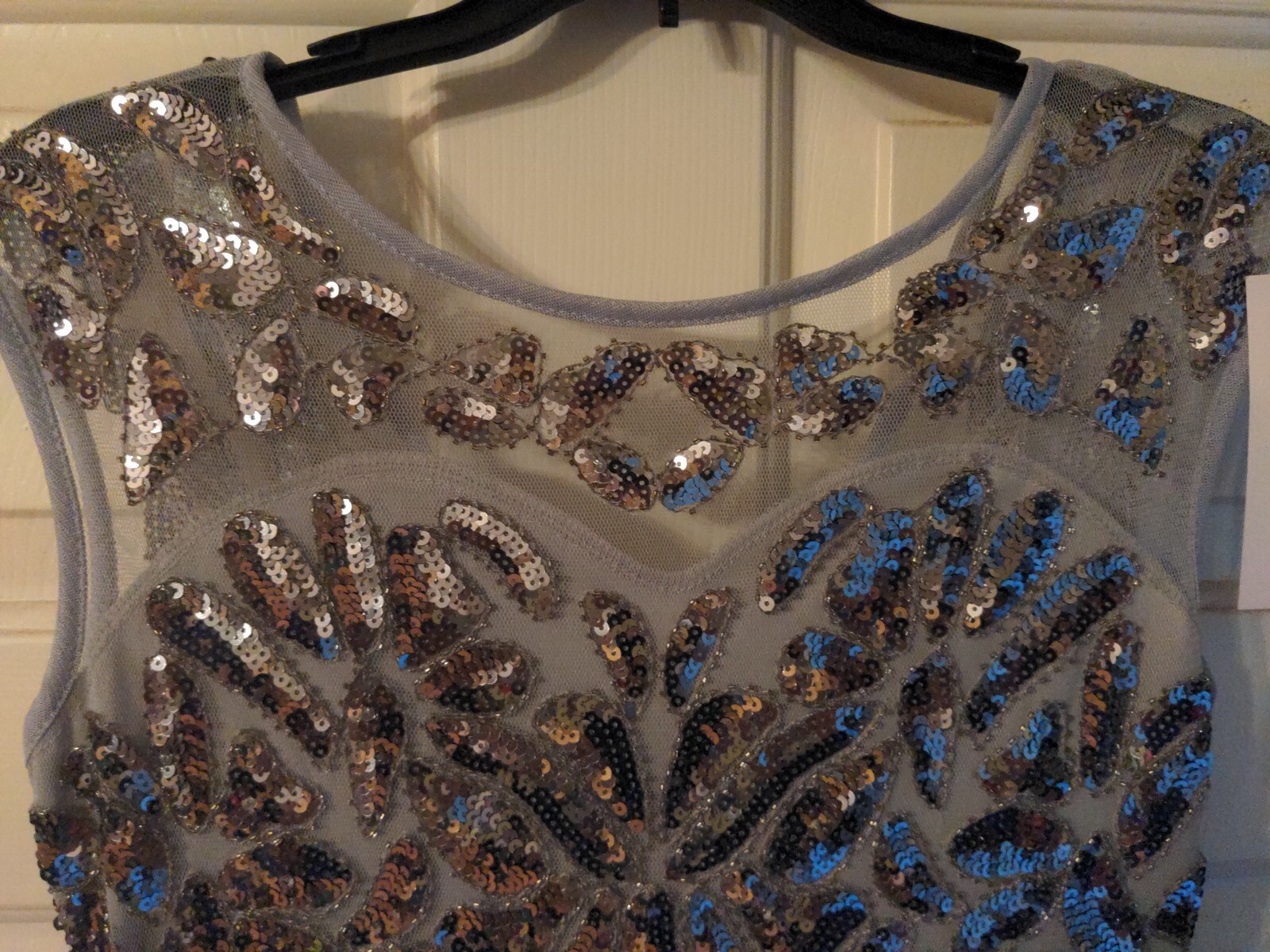 Pretty Guide 1920’s Dress Sequined Gatsby Inspired S Trumpet Illusion Neck NWT