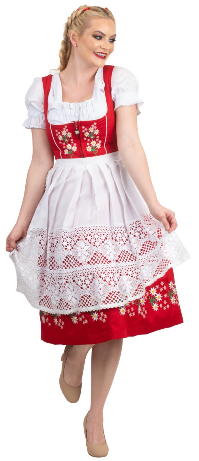 XL 20 German COTTON Dirndl Dress Embroidered Oktoberfest Holiday Waitress 3 PCS