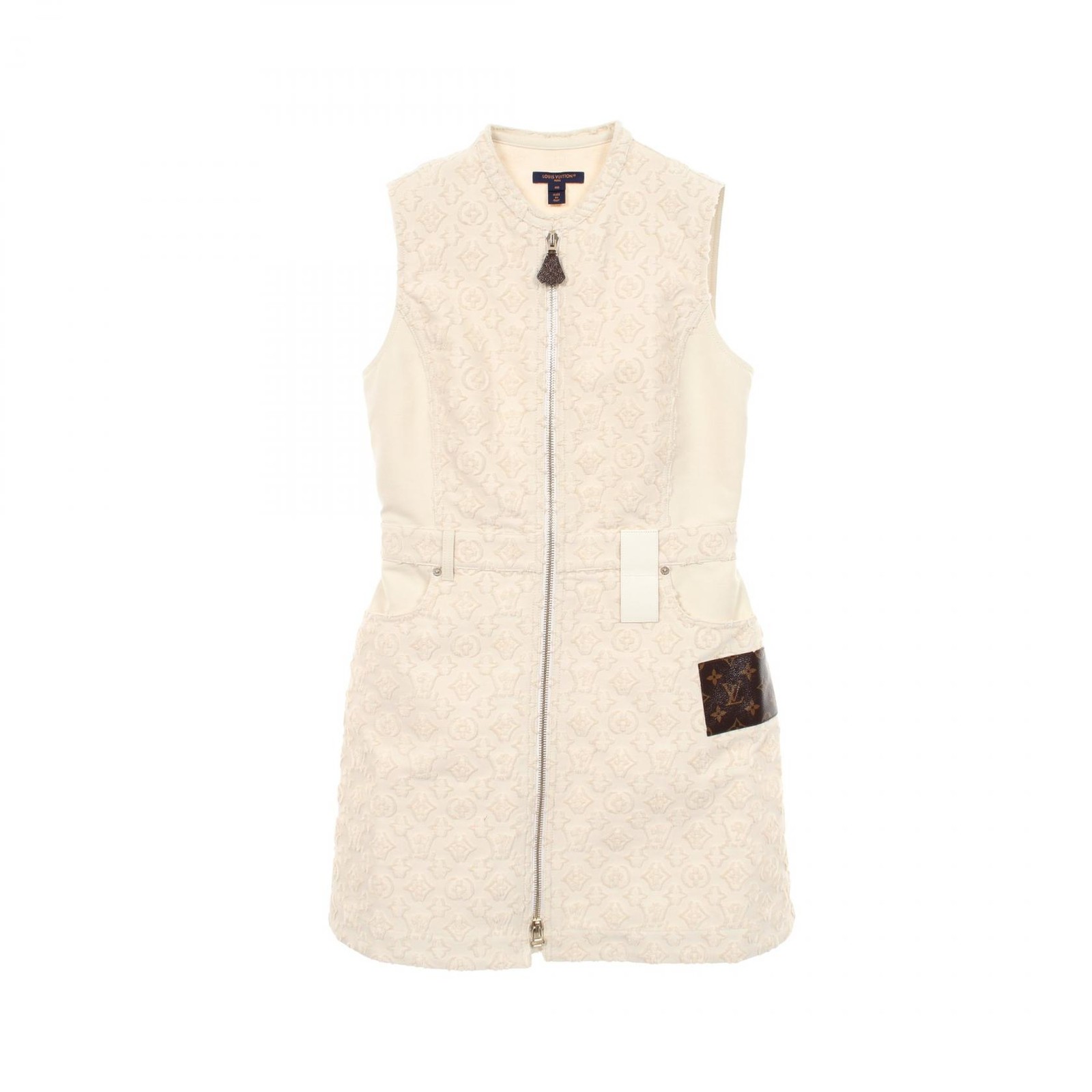 LOUIS VUITTON Monogram Fill Coupe Zip-Up Dress #40 cotton White Used Women