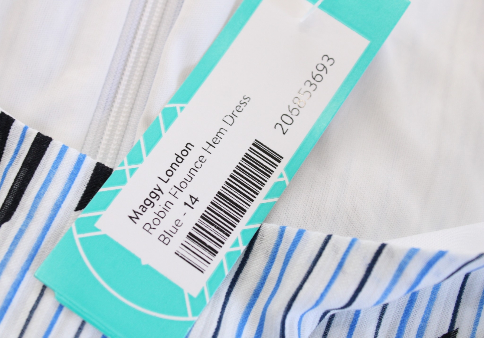 NWT Wisp Stitch Fix Blue White Black Striped Flounce Hem Sleeveless Dress Sz 14