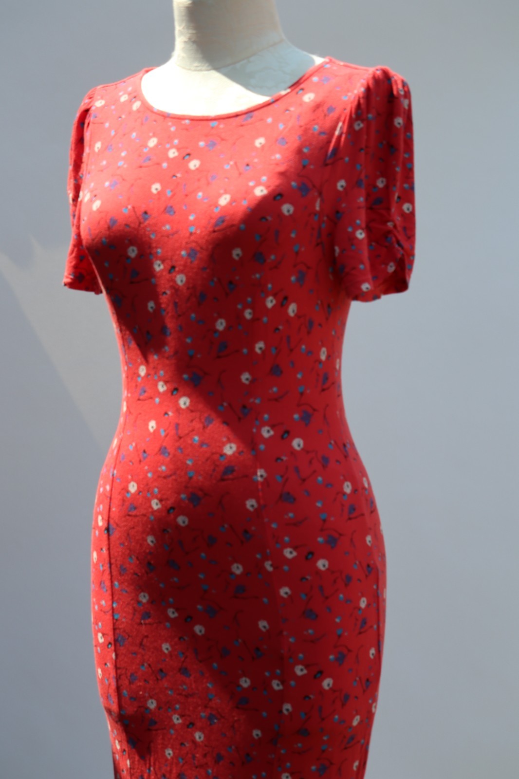 Free People Red Rayon Stretchy Jersey Floral Bodycon Tshirt Maxi Dress Women S