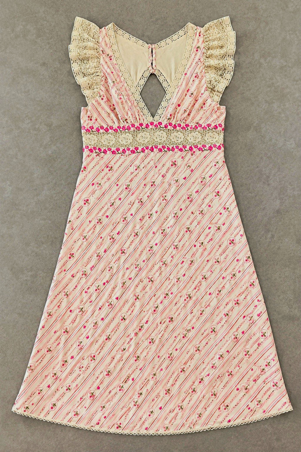 Free People NWT Women’s Large Pink Floral Lace Midi Dress Open Back Boho Cottage