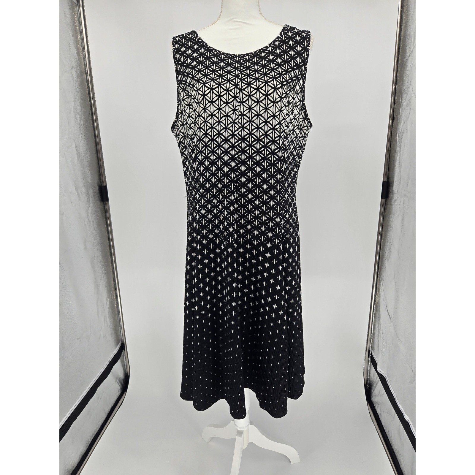 Haan Petite Black White Geometric Gradient Fit Flare Sleeveless Dress PXL