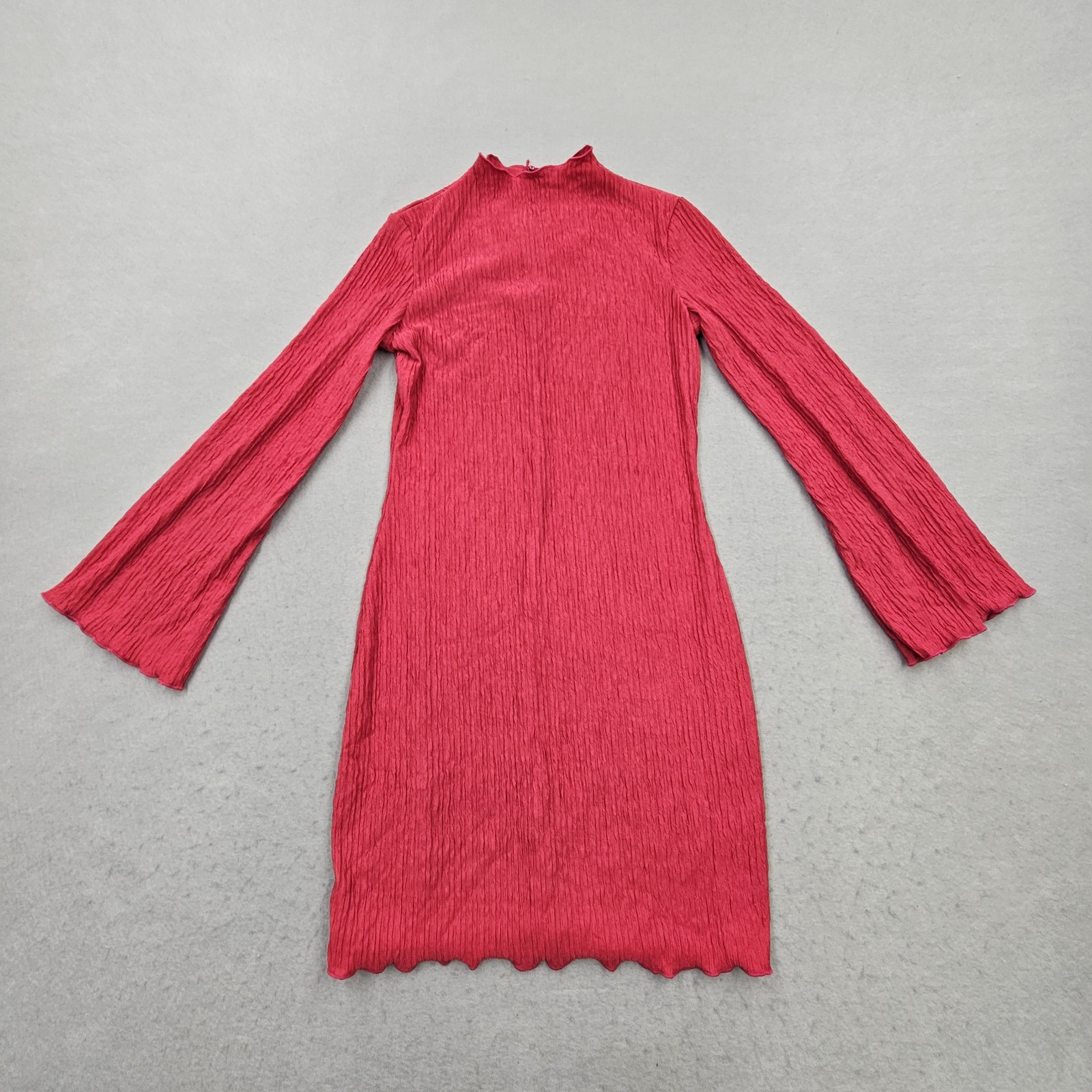 Annystore Womens Small Red Bell Long Sleeve Mini Dress Ruffeled