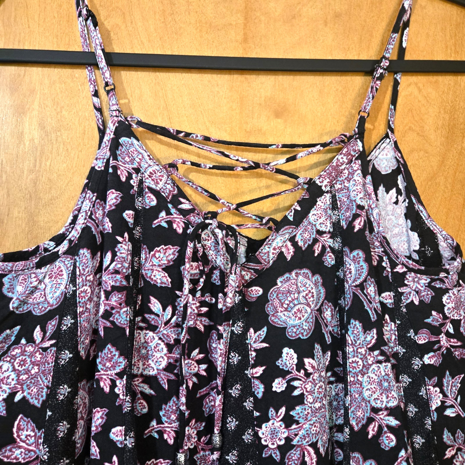 American Eagle Small Bohemian pattern Lace Up Back Fit & Flare Sundress flowy