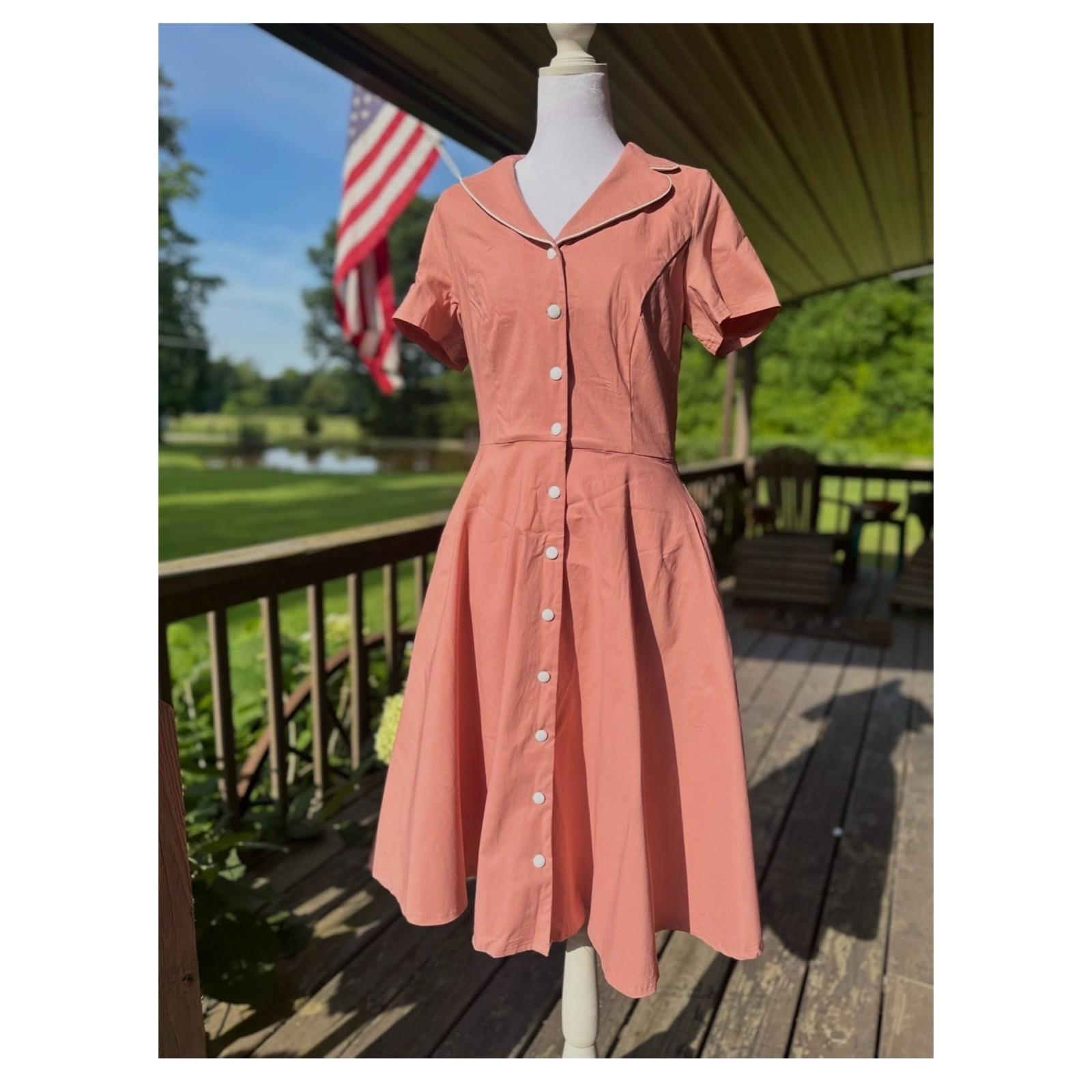 Gown Town NWT Salmon Pink Retro Rockabilly Swing Dress Size Large