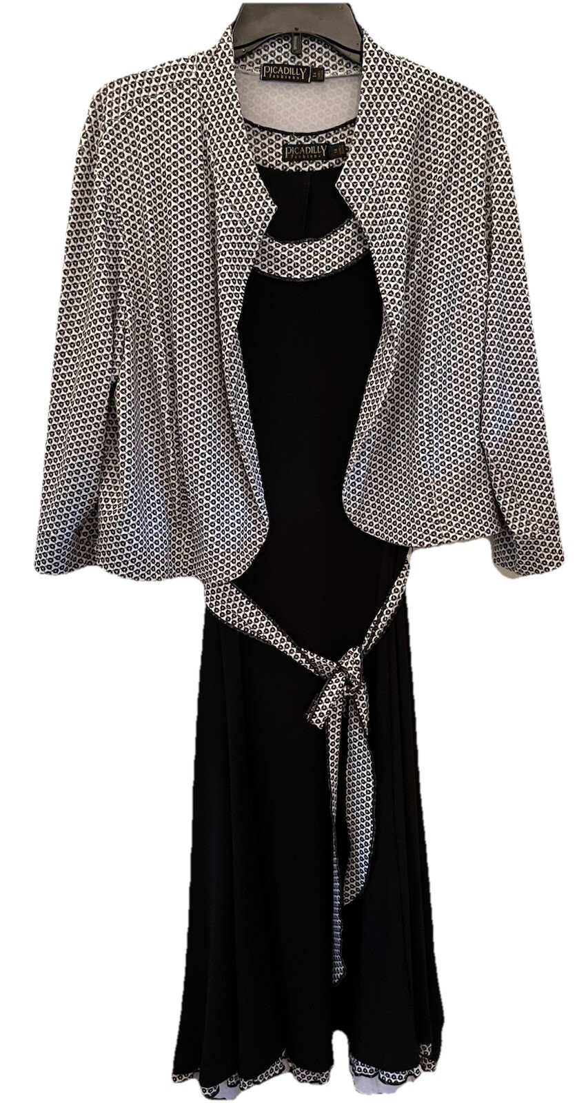 Black/White 1X Maxi Sleeveless Ruffle Hem Dress w/ Jacket Picadilly Fashion EUC