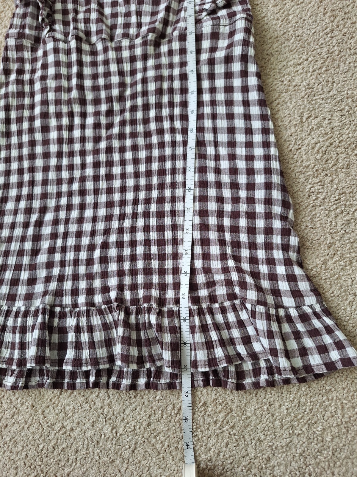 Topshop Brown Gingham Plaid Ruffled Apron Style Dress zipper in Side S US 4