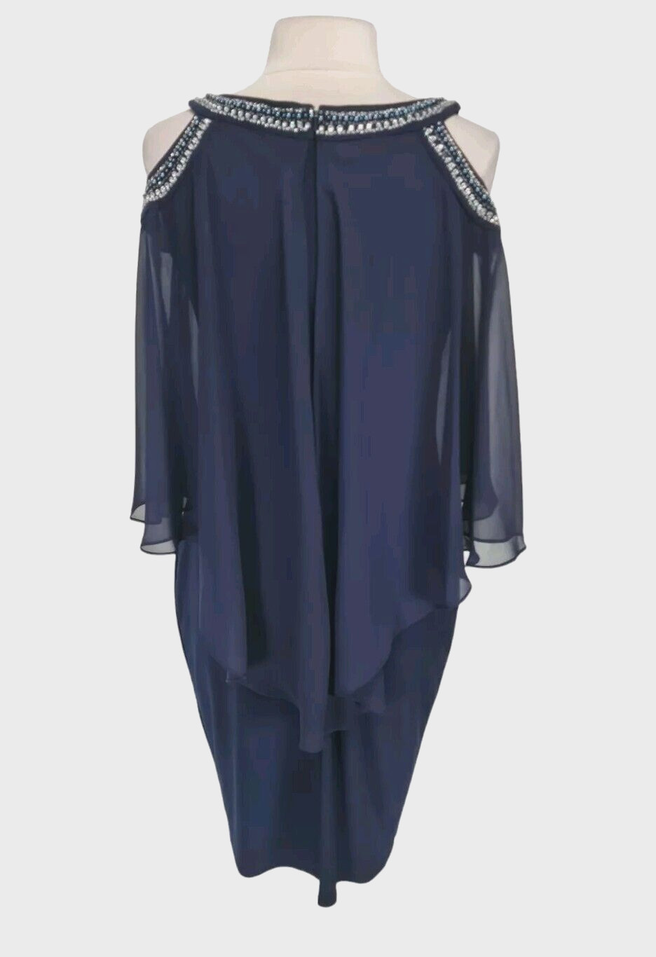 ALEX EVENINGS Women Sheath Layer Prom Dress Size 12 Cold Shoulder Crew Neck 48A