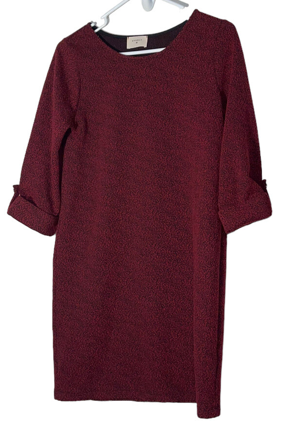 Everly Womens Cuffed Sleeve Marled Mini Dress Size Small Red Black