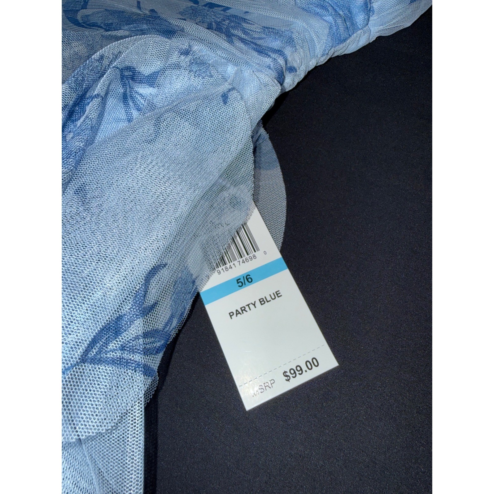 B. Darlin Blue Floral Tiered Ruffle Mesh Mini Dress NWT Size 5/6 Z42AM74