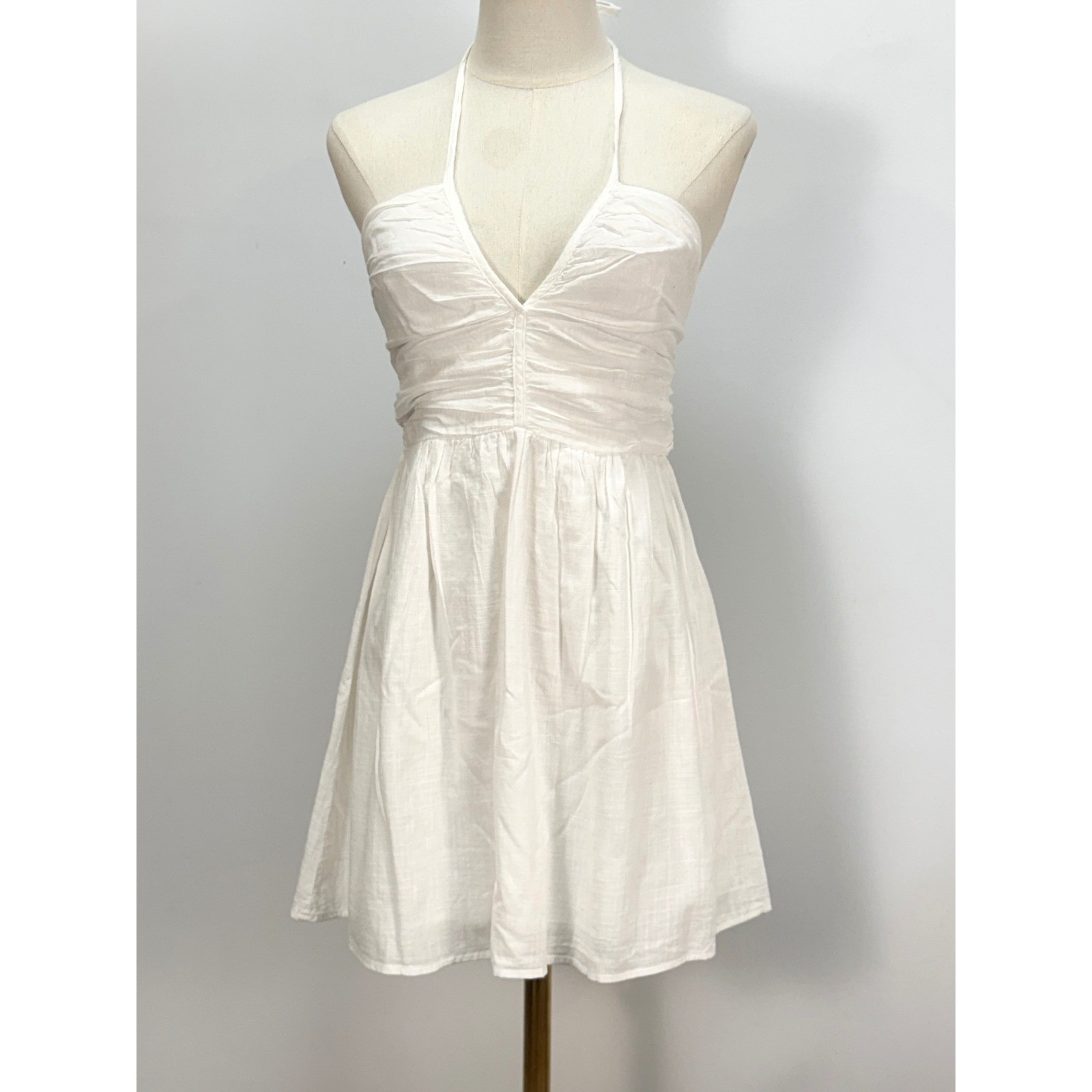Fab’rik White Halter Mini Dress Ruched Smocked Back Cotton Size S A1516-FAB