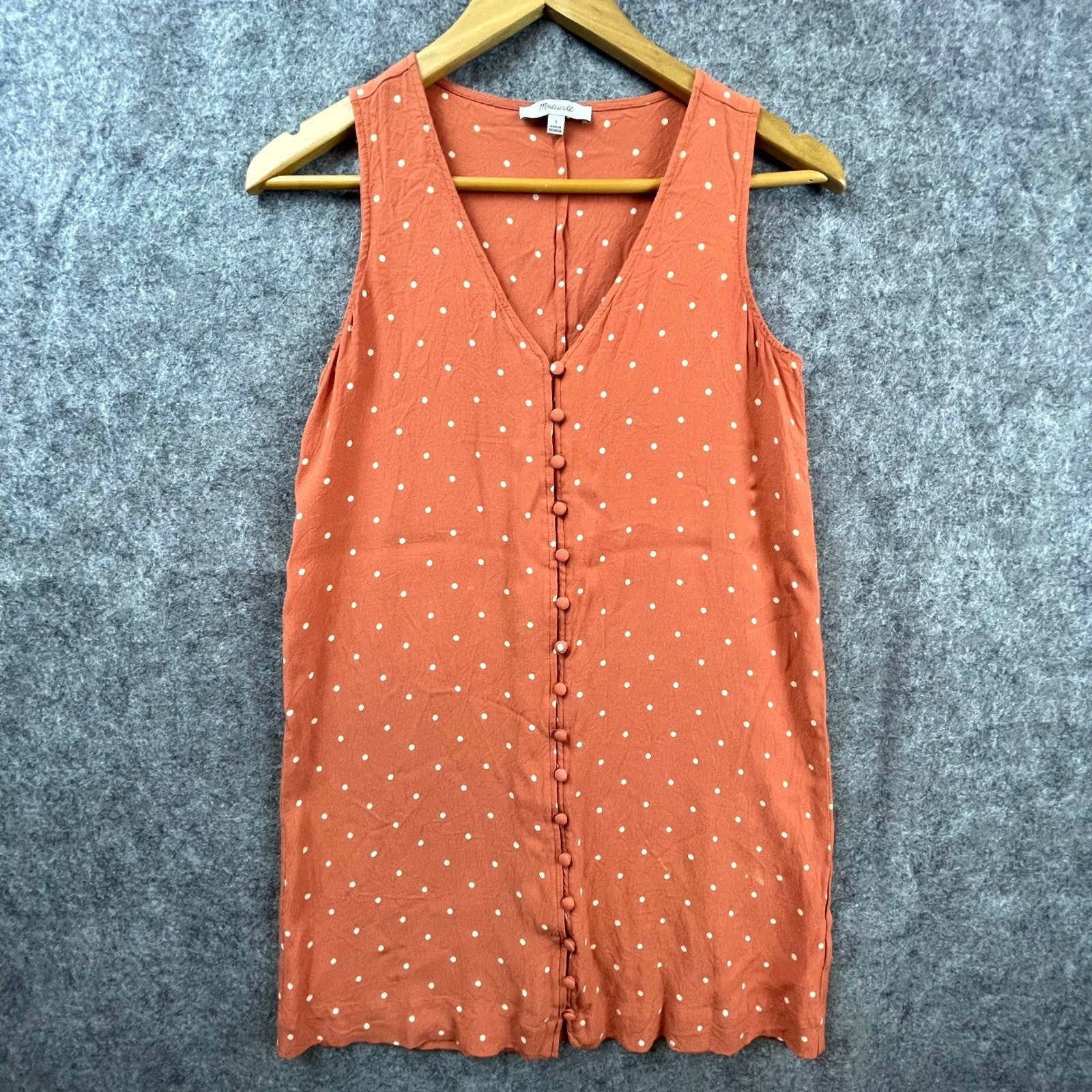 Madewell Tank Dress Women Small Orange Polka Dot Lightweight Casual Button Front
