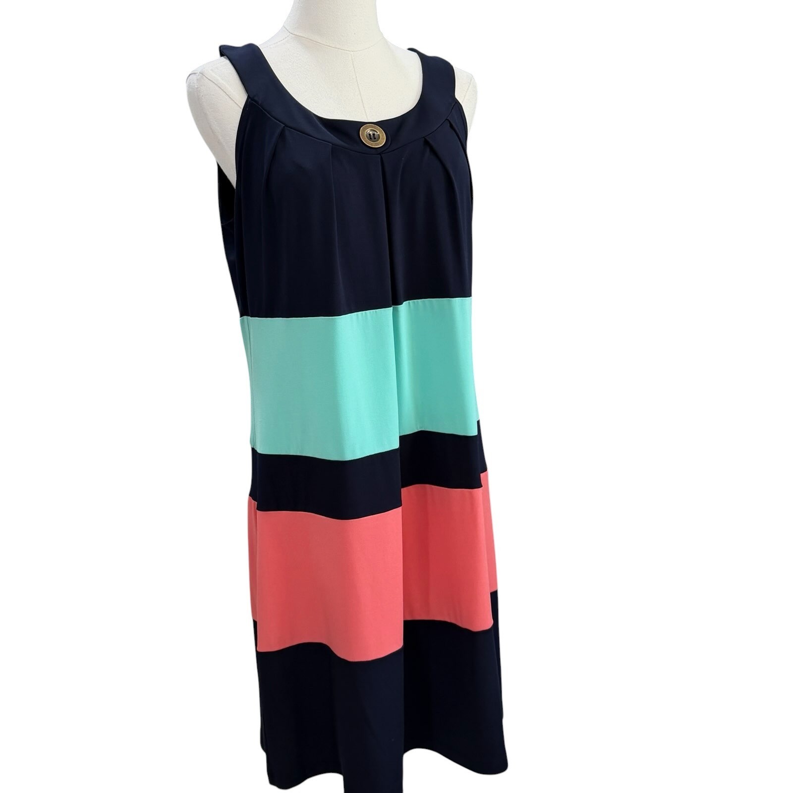 Navy Colorblock Shift Dress Coastal Preppy Resort Casual Summer Striped SZ 12