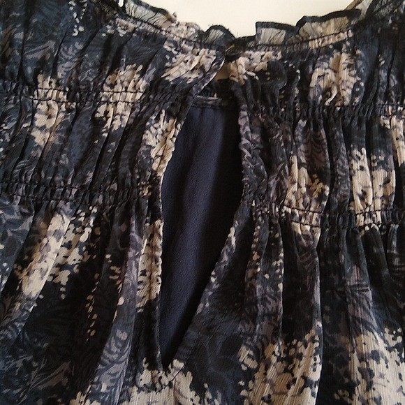 Joie Batlic Navy Blue Floral Chiffon Smocked High Neck Sleeveless Shift Dress