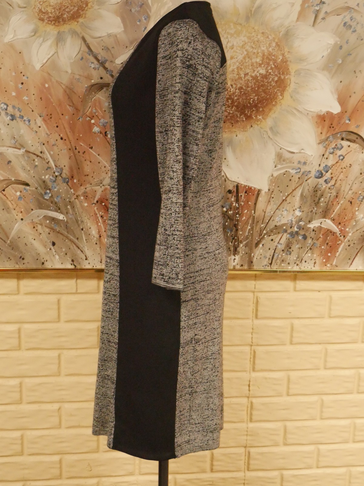 EUC CALVIN KLEIN SZ LARGE ACRYLIC STRETCH BLACK & GRAY FLECKED SWEATER DRESS