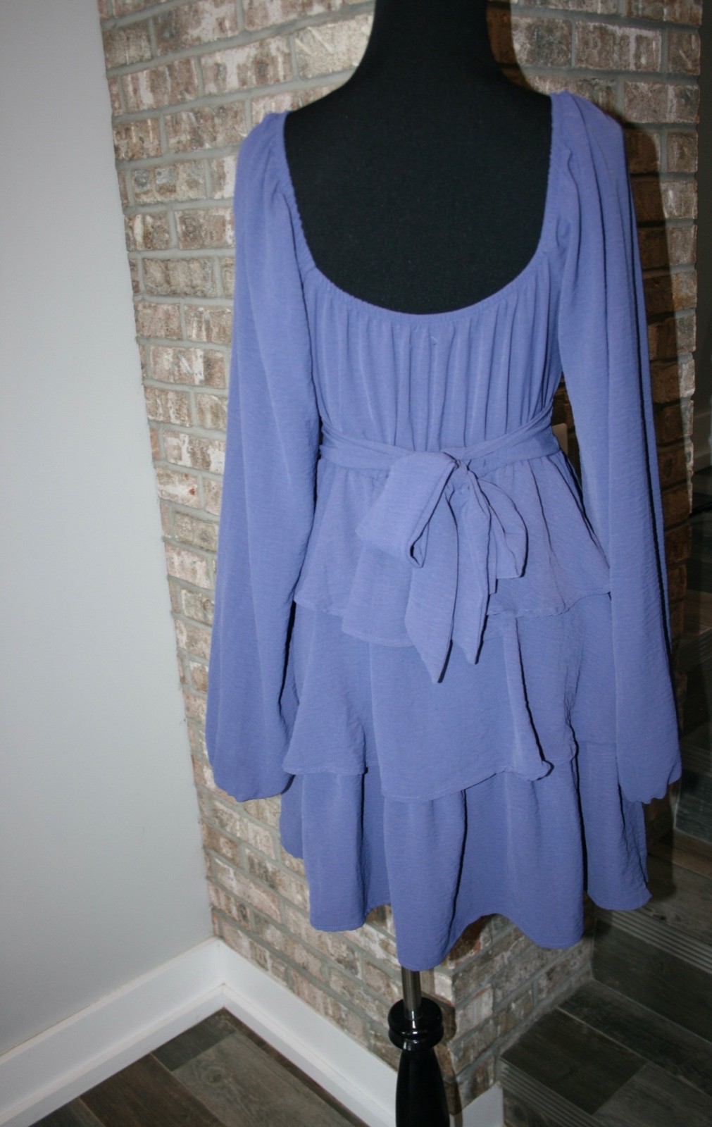 NEW Originality Womens Indigo Blue Long Sleeve Babydoll Tiered Dress SZ S