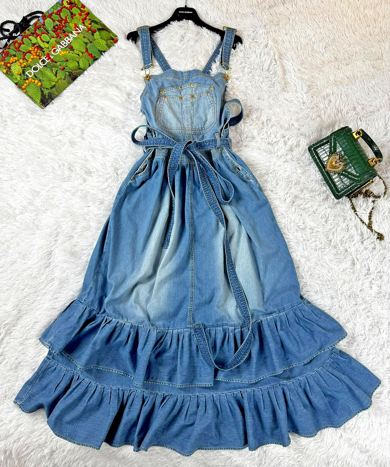 INCREDIBLE! VERY SEXY! DOLCE&GABBANA DRESS denim with straps long skirt IT42